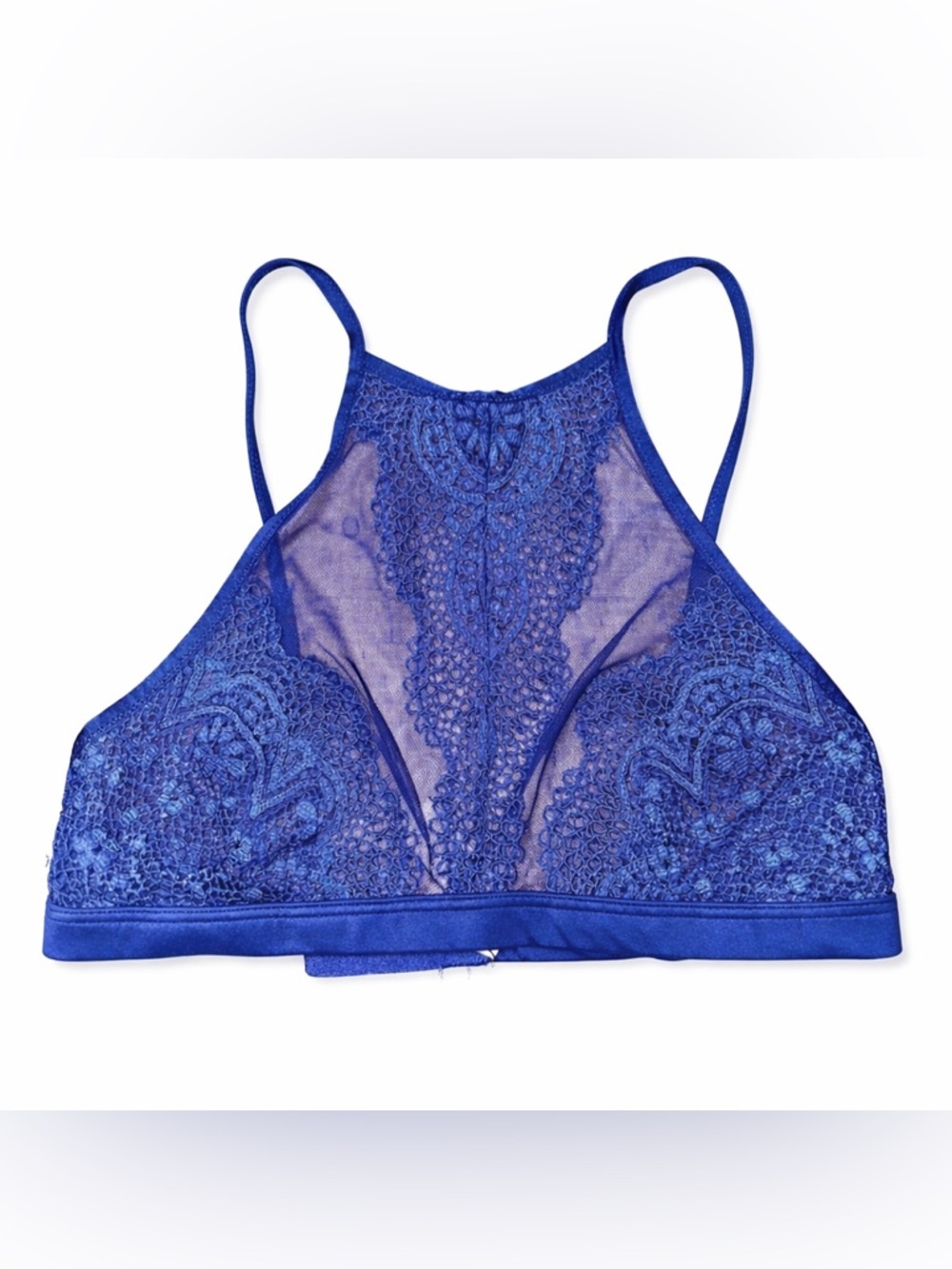 Victoria’s Secret Blue Lace Bralette High Neck Sheer Coquette‎ Y2K-Small